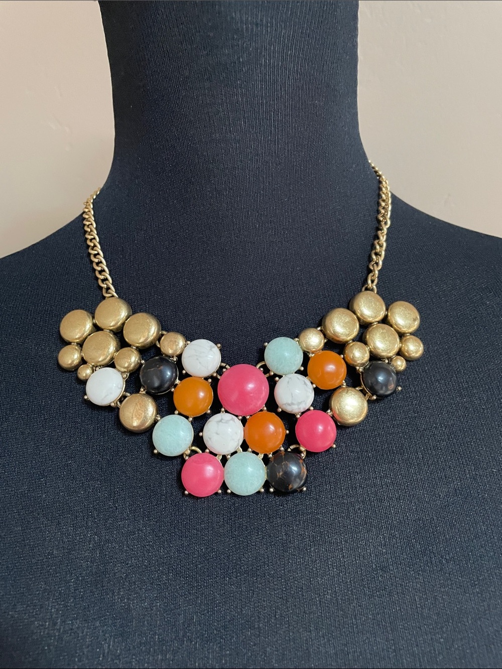 J Crew Statement Multicolor Bib Necklace - Gold Chain